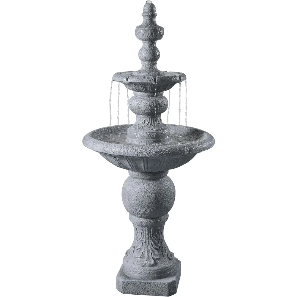 52.56 in. Outdoor Two-Tier Water Fountain with Realistic Icy Stone Texture for Outdoor Living Spaces Creating a Calming Oasis