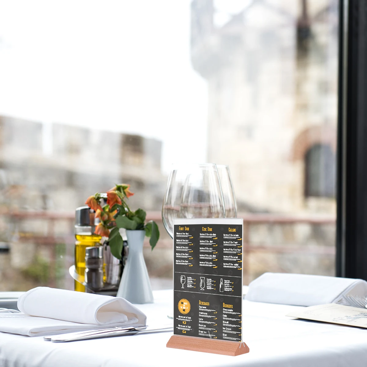 

Acrylic Dining Brand Sign Holder Display Stand Room Table Menu Holders Disposable