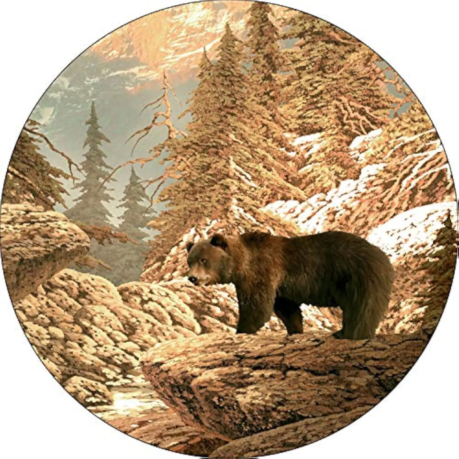 Orange Bear on Snowy Rocks Spare Tire Cover Polyester Weather Resistant Protector