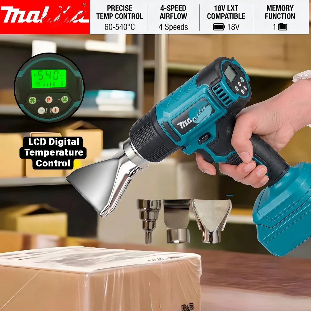 Makita 18V Brushless Cordless Heat Gun 60-540℃ 4-Speed Airflow LCD Digital Display For Makita 18V Battery Tool Only