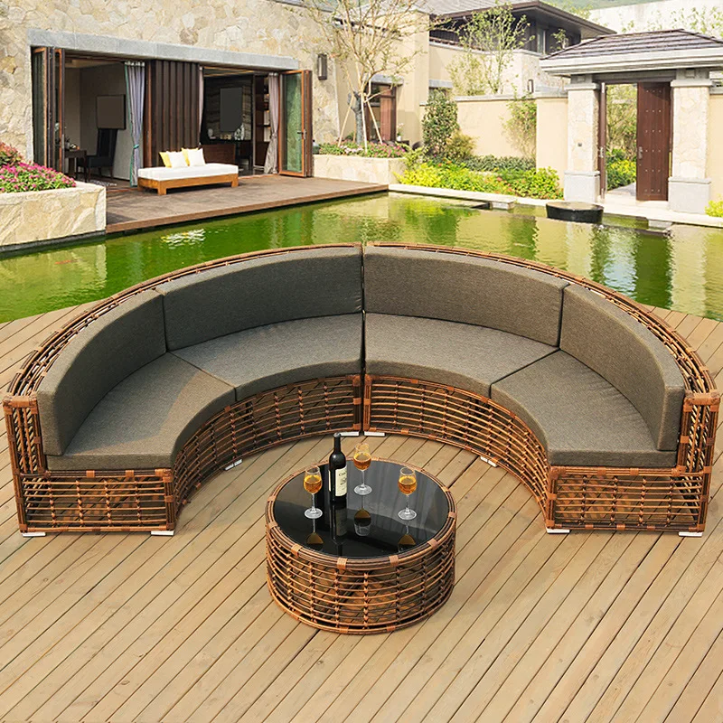 Outdoor round sofa Rattan arc rattan sofa Hotel garden courtyard creative ring waterproof rattan woven sofa chair