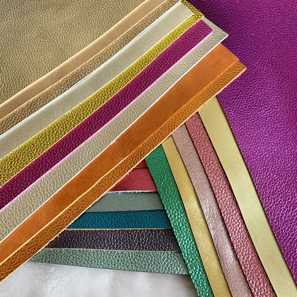 Metal Colored Top Layer Cowhide Leather Fabric, Sparkling Gold and Silver, Handmade DIY Fabric, 20*30cm