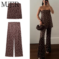 MUJER Polka Dot Pants Set Women 2 Piece Satin High Waist Woman Trousers Suits Corset Crop Top Woman Summer Outfit Women's Pants