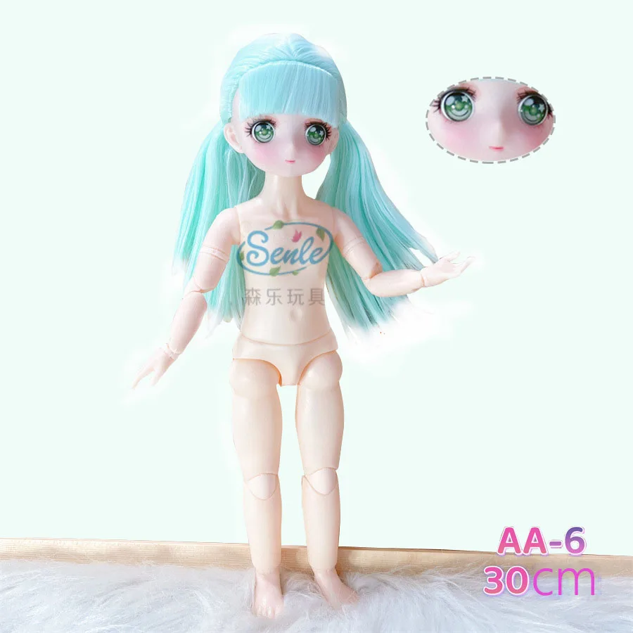 Attractive Anime 3D Eyes Bjd Doll Body 1/6 Face Spherical Joint Nude Haploid Doll With Color Hairs Accessories For Girls Toys