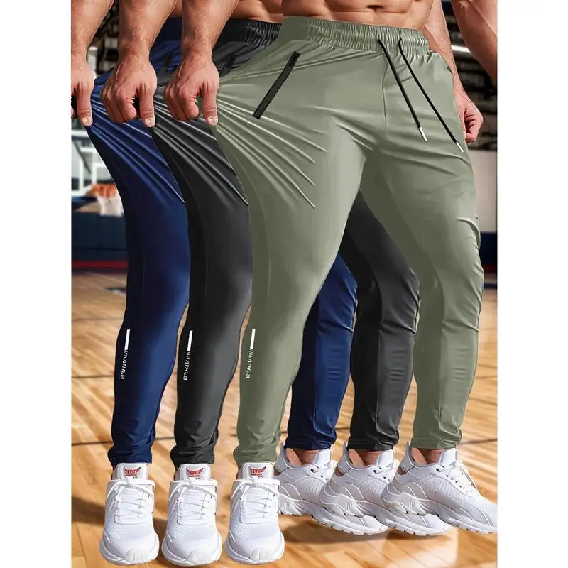3 Pack High Stretch Men's Joggers Sweatpants Straight Leg Neutral Style Comfortable Casual Pants for Spring Season