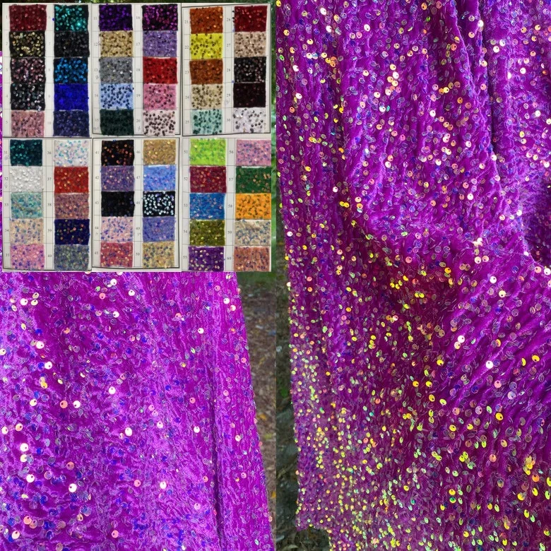 Rose red double-sided elastic sequin velvet fabric sewing dance clothes, performance clothes, event dresses spandex velvet