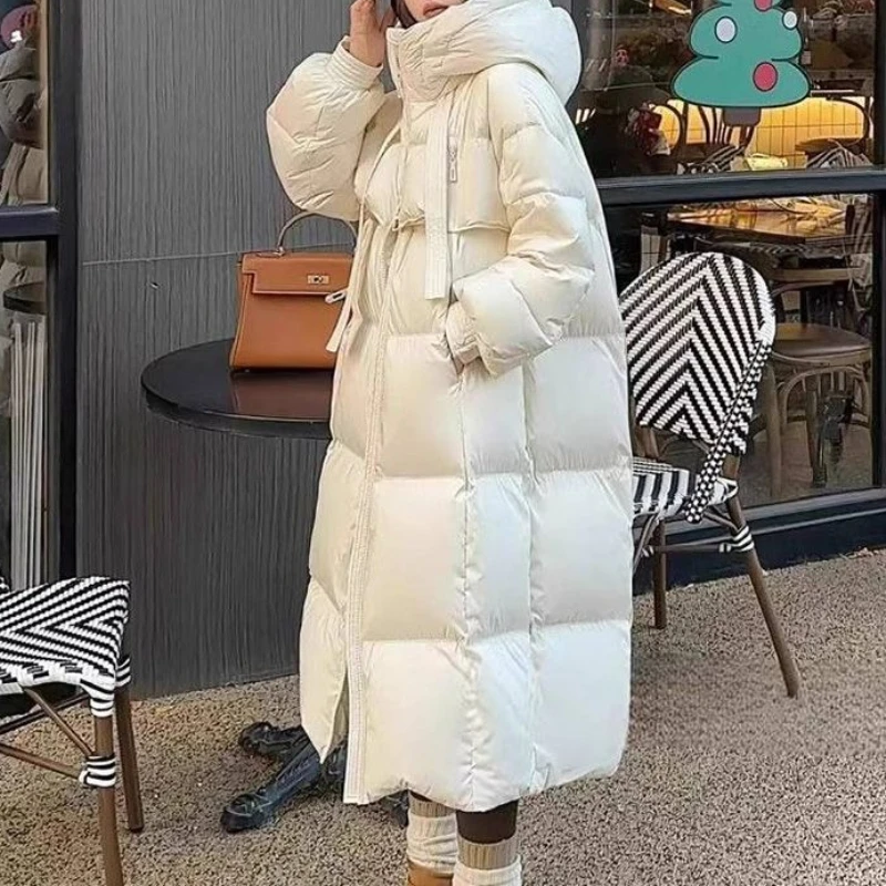 2025 مقنعين فوق الركبة أزياء فضفاضة سميكة شتاء دافئ ورقيقة طويلة أسفل سترة #5