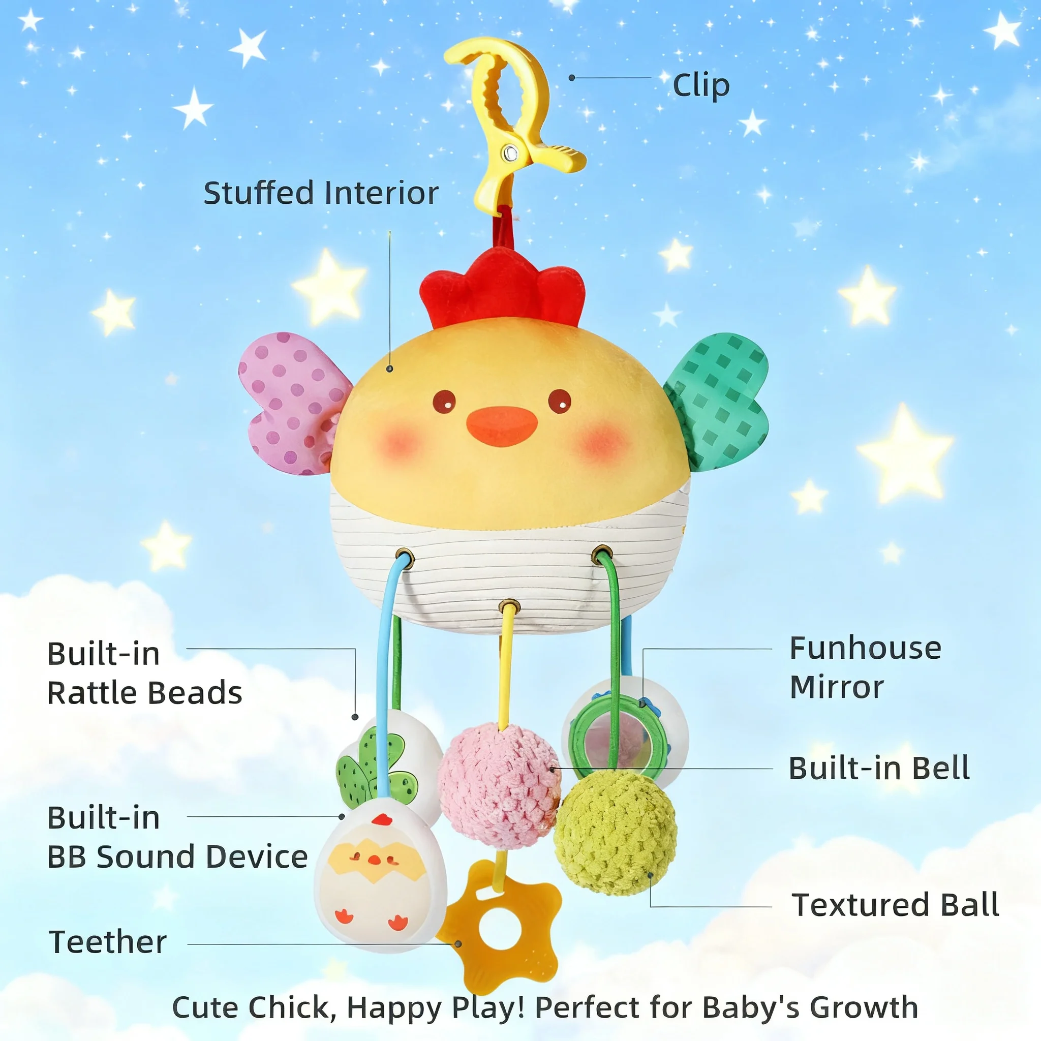

Cartoon Drawstring Bed Hanging Toy Bell Plaything Can Be Nibbled Cheer Pendant Bedbell