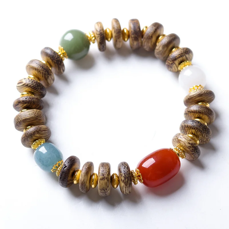 Xima agarwood beads bracelet, South Red Agate and Tianshan Jade hand-woven new Chinese-style cultural bracelet