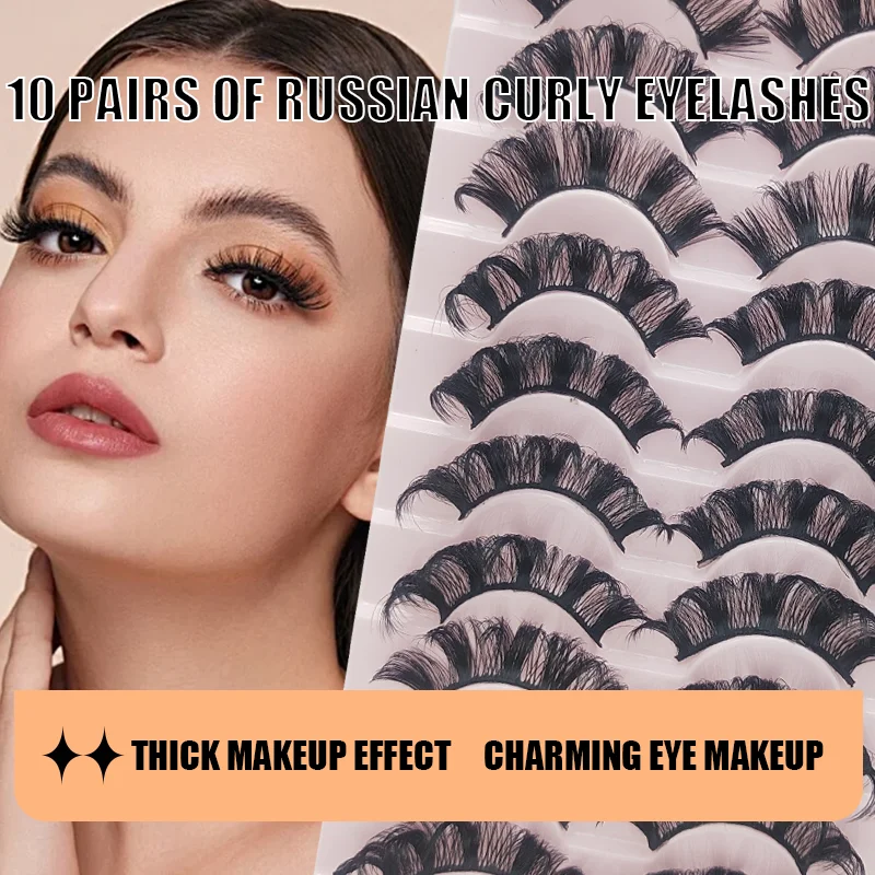 

10 Pairs Handmade False Eyelashes Thick and Dramatic Ideal for Party and Stage Performance Fluffy mink lashes