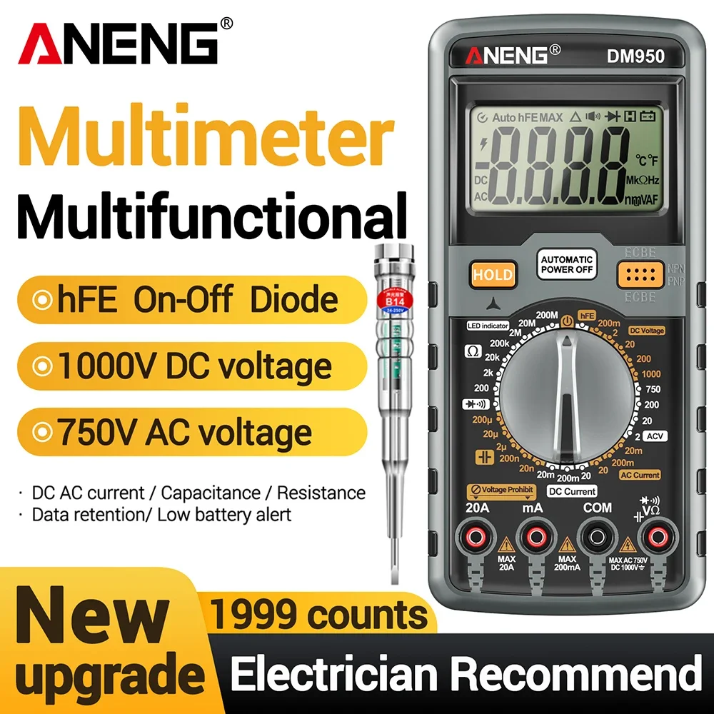 Digital Multimeter Universal Tester AC/DC Votage Current Induced Electric Screwdriver Multifunctional Tools Set ANENG DM950+B14