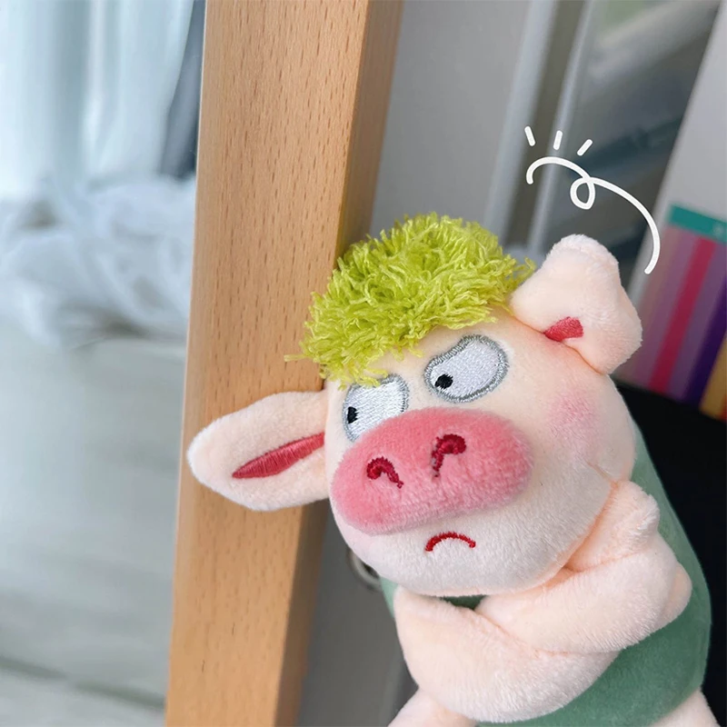 Adorable Animal Keychain Funny Green Hair Plush Animals Angry Pig Doll Pendant Car Backpack Decoration Soft Stuffed Toy Gift