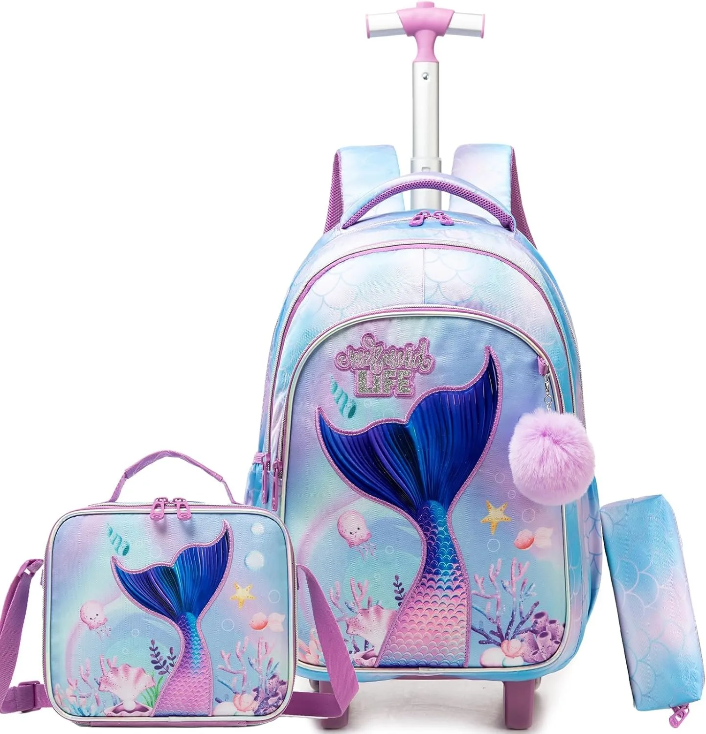 Girls Wheeled School Bag Kids School Trolley Bookbag Large Capacity Carry on Luggage Durable Roller Backpack Gift for Daughter