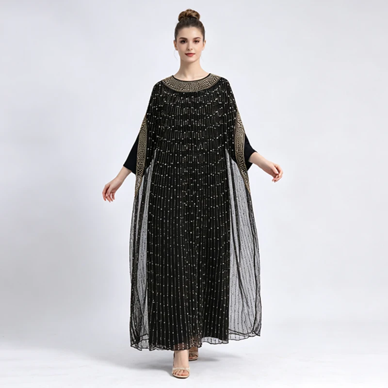 Hochwertiges Luxus-Maxikleid aus Mesh für Damen, mit Strass-Verzierungen, Elegantes Abendkleid für Bankette, Hochzeiten und Formelle Anlässe – Detail 1