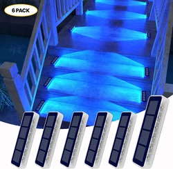 6 Packs Blue Solar Outdoor LED Step Lights IP68 Waterproof Solar Lights for Outside Stair Stick on Solar Decor Lights for Garden