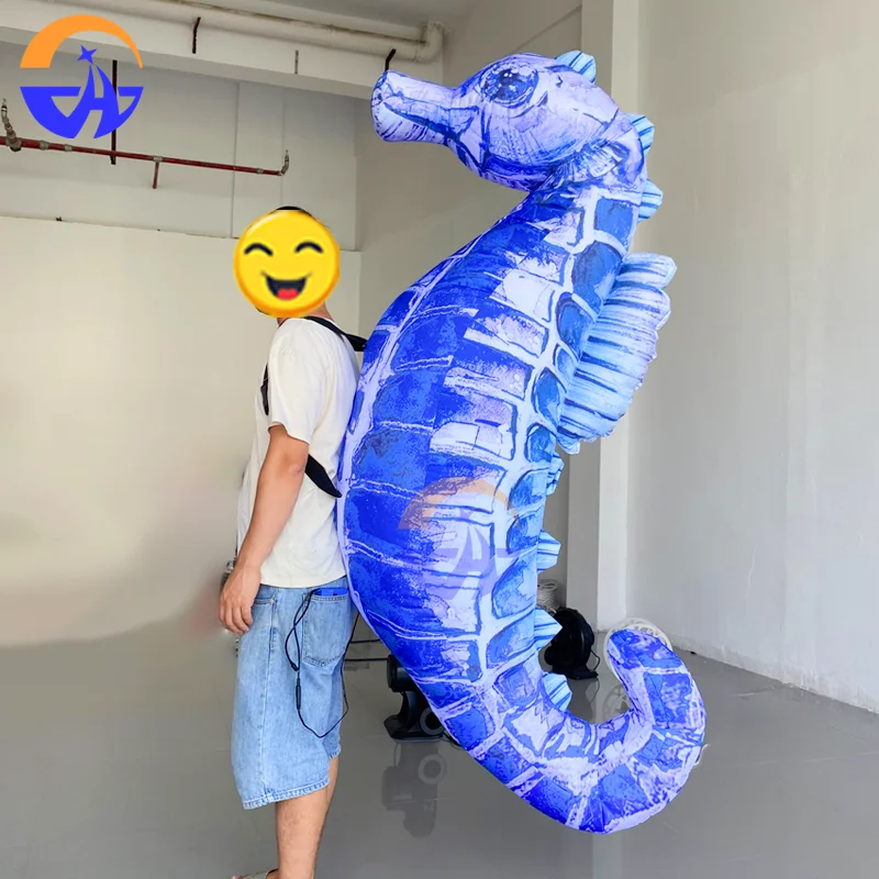 Inflatable Backpack Walking Seahorse Marine Animal Inflatable Model, Interactive Performance Prop for Bar Carnival Parades