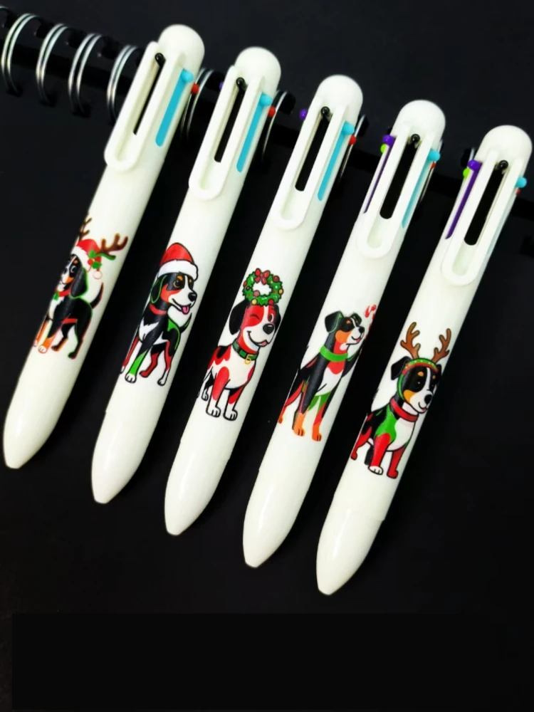 

10 шт., разноцветная ручка на рождественскую тему собаки, красочная рождественская шариковая ручка в форме собаки «шесть в одном», многоцветная ручка с маркировочным ключом