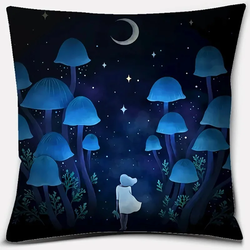 Mystic Moon Phase Deer Peach Skin Pillow Case 2D Forest Snowflake Cushion Cover For Sofa Bedroom Home Decor One-Piece Elk