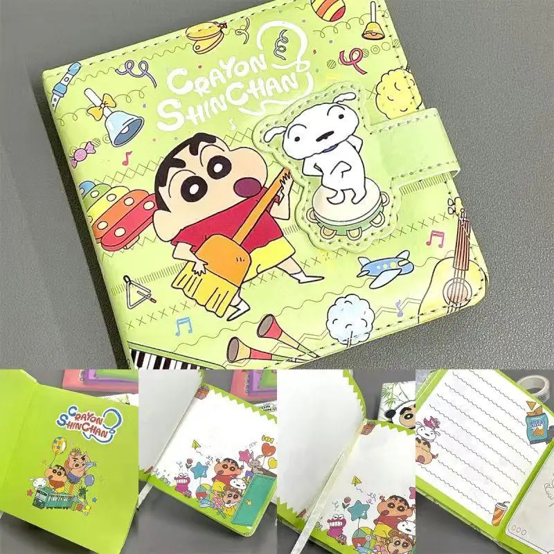 Bandai Crayon Shin Chan Anime Kawaii Note Book Cute Cartoon Coil Magnetic Buckle Learning Ledger Pocket Notepad Sticky Note