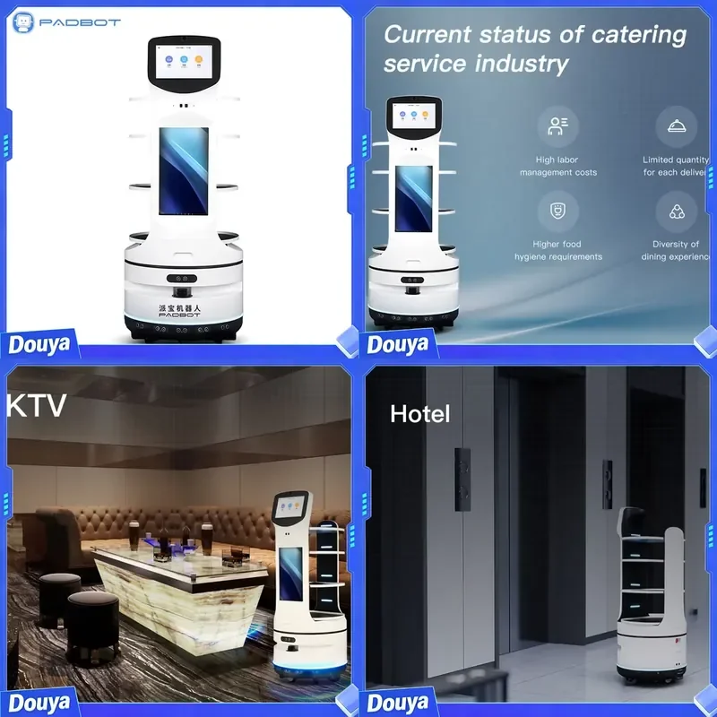 PadBot Smart W3s Autonomous Obstacle Avoidance Commercial Food Delivery App Control Auto Charge 4-Tier Tray for