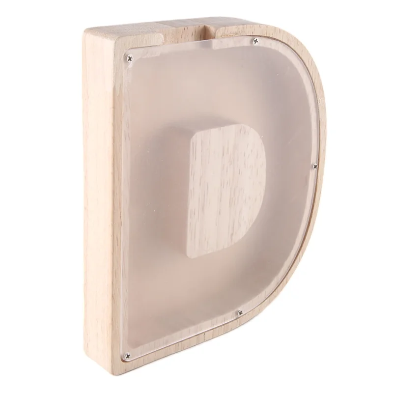 1 Piece Wooden Letter Piggy Bank English Alphabet Savings Jar Clear Glass Coin Saving Jar D