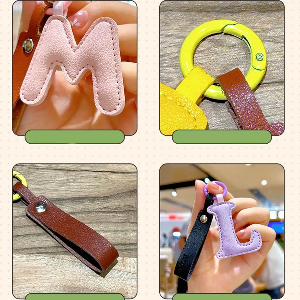 PUレザー製26文字キーホルダー、キーリング、ビジネスアルファベット、車のキーバックル、バッグチャーム、ウエストバックル、ビジネスキー収納