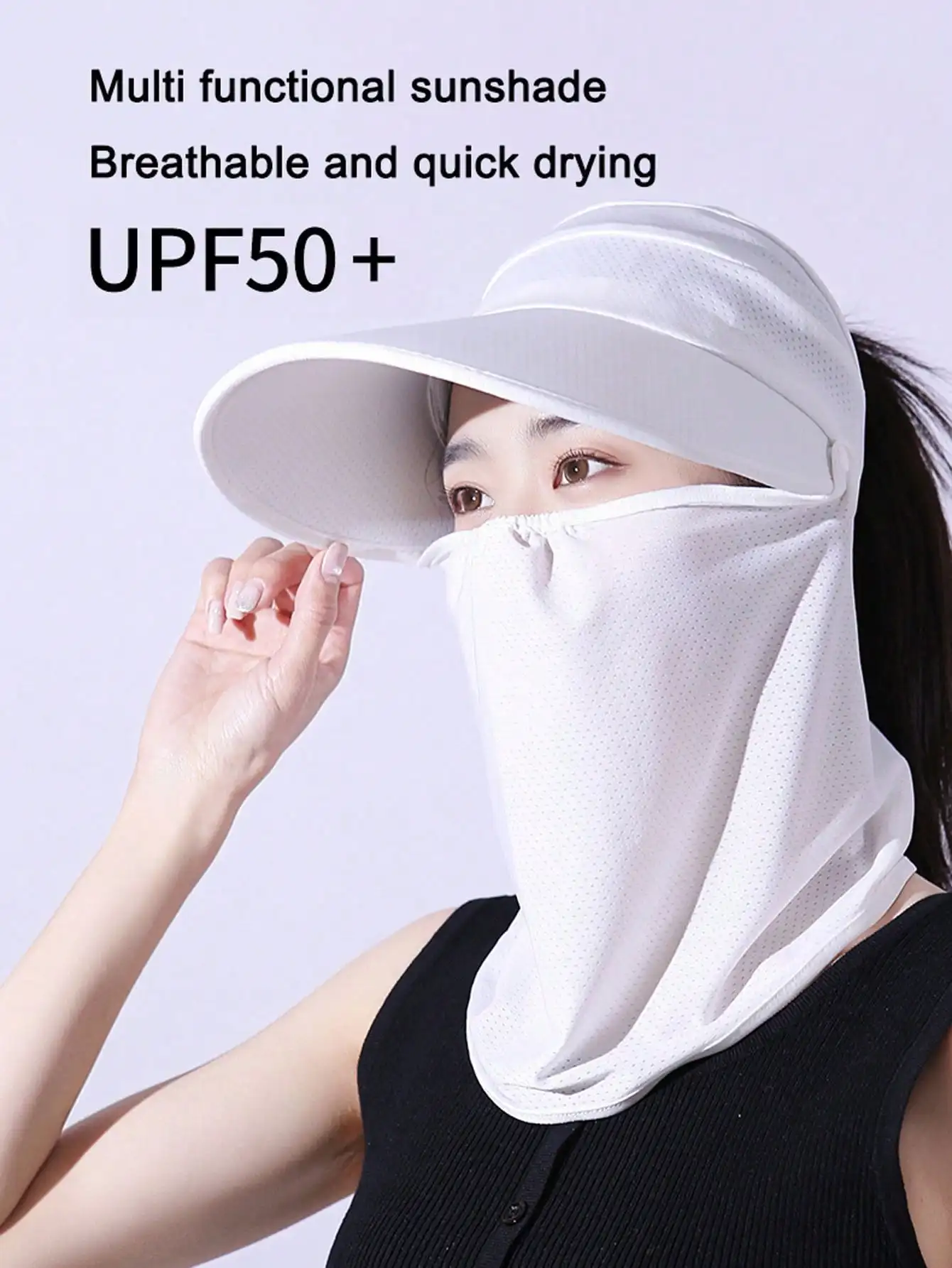 

1pc Multi-Functional Breathable Quick-Dry Face Mask Hat, Women's Summer Cycling/Electric Bike Sun Hat, Ice Silk Face Mask, Detachable Face Veil Outdoor Sun Hat, Anti-UV Large Brim Hollow Ski Mask