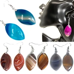 Botswana Striped agate horse eye earrings Raw Stone Slab Dangle Reiki Eardrop Women Party Wedding Summer Jewelry