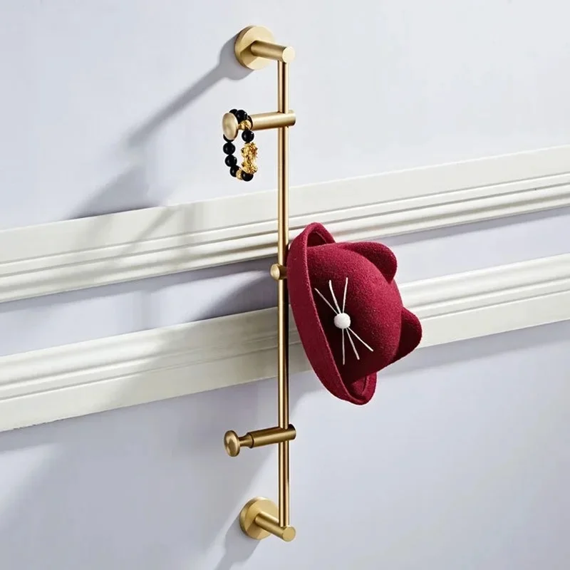Adjustable Solid Brass Coat Rack - 3-6 Hooks Hats, Scarves, Clothes & Handbags, Sturdy Wall-Mounted/-Standing Organizer