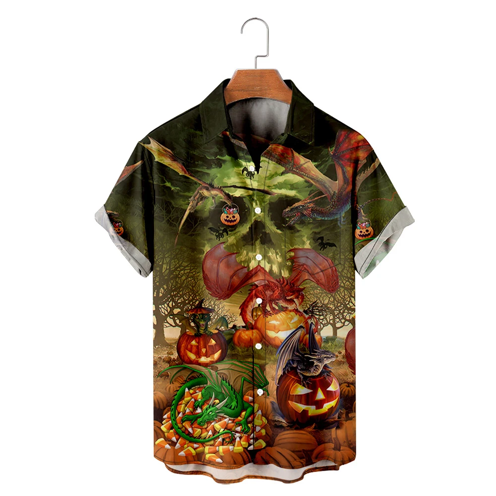 

Men's Hawaiian T-Shirt Halloween 3D Printed Y2K Hombre With Pockets Fashion Shirt Casual Short Sleeve Beach Oversized Clothes