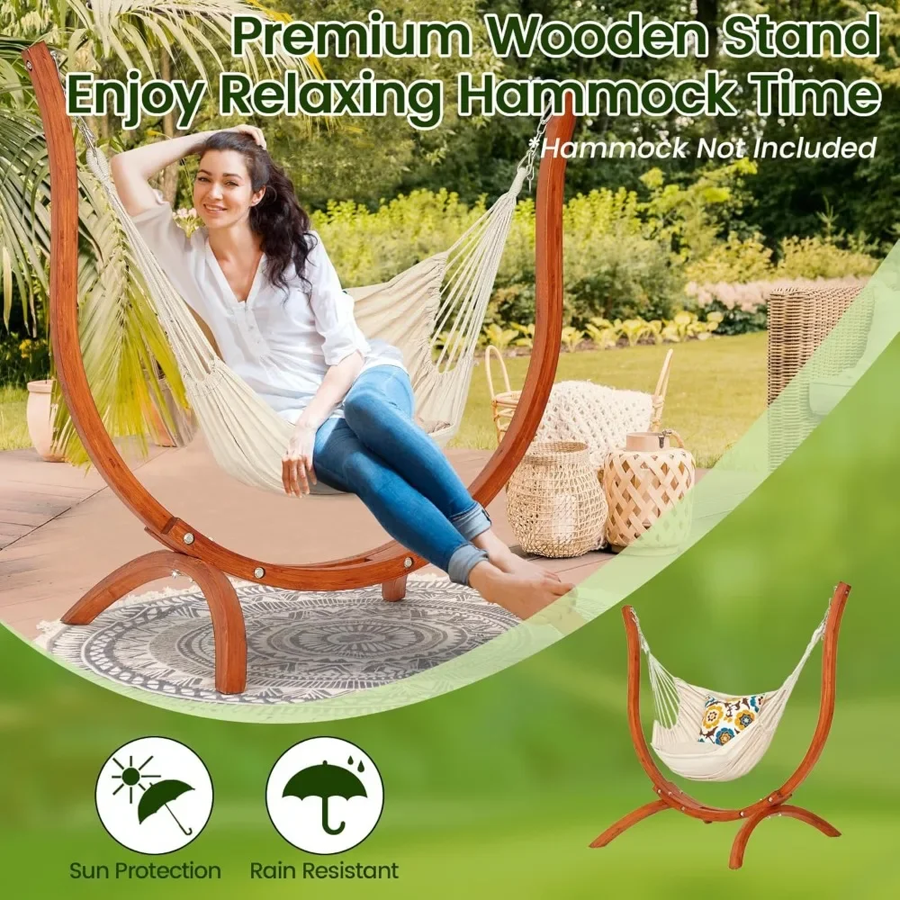 Wooden Hammock Stand Only (500 Lbs/226kg), Sun Protection & Rain Resistant, Heavy Duty Premium Solid Wood Hammock Chair|