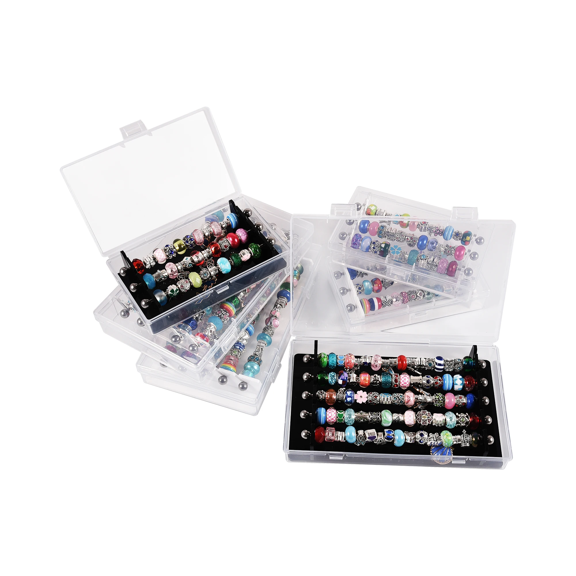 Acrylic Troll Beads Display Storage Box Rondelles Charms Bracelet Ring Holder 3 Bars Jewelry Organizer Storage Carrying Case