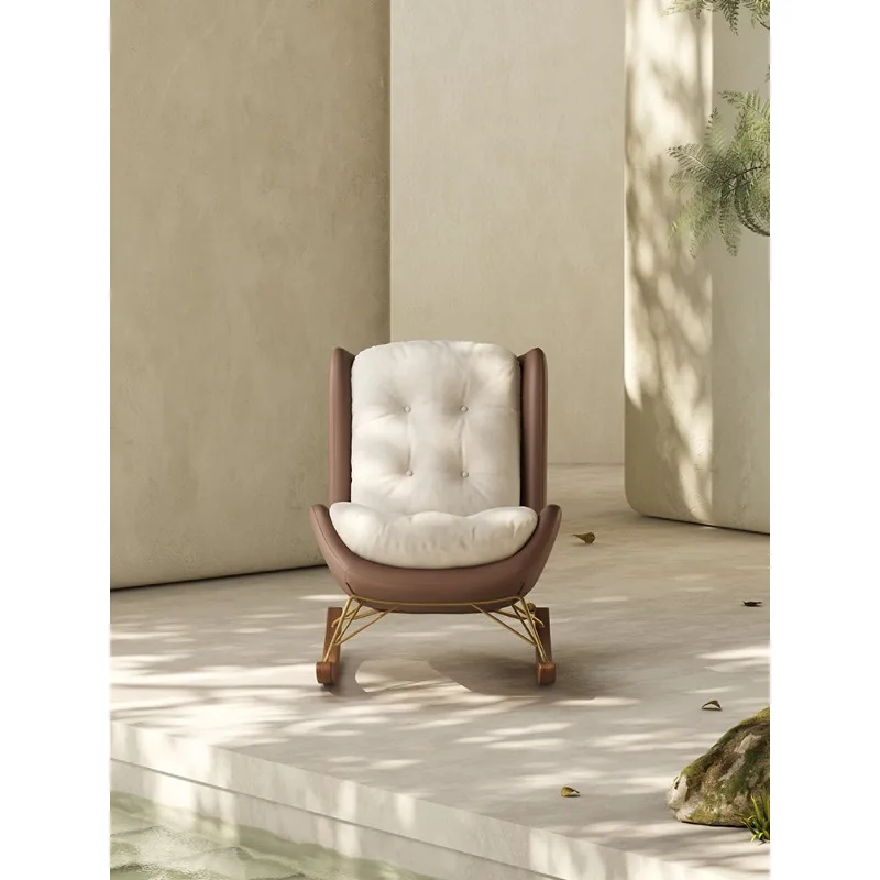 Nordic rocking chair light luxury fabric, home living room modern simple balcony lazy single recliner