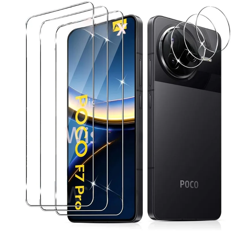 Protecteur d'écran 6 en 1 avec Film d'objectif d'appareil photo pour Xiaomi POCO F7 Pro, verre Ultra trempé pour Xiaomi Poco F6 F5 Pro F4 F3