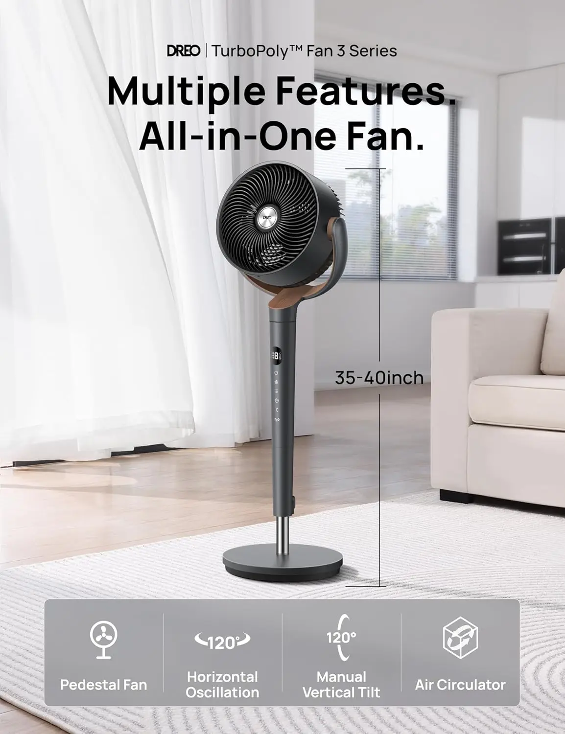 

Fan for Bedroom, 120° Oscillating Standing Fans, Quiet Floor Fan with DC Motor, 85ft Pedestal Fans for Room, 8 Speeds, 3 modes