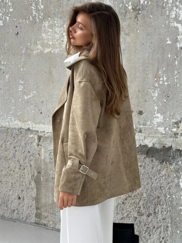 Frauen Jacken Vintage Spitze-Up Herbst Jacken Mantel Weibliche Tasche Lose Patchwork Pendeln Langarm Revers Outwear