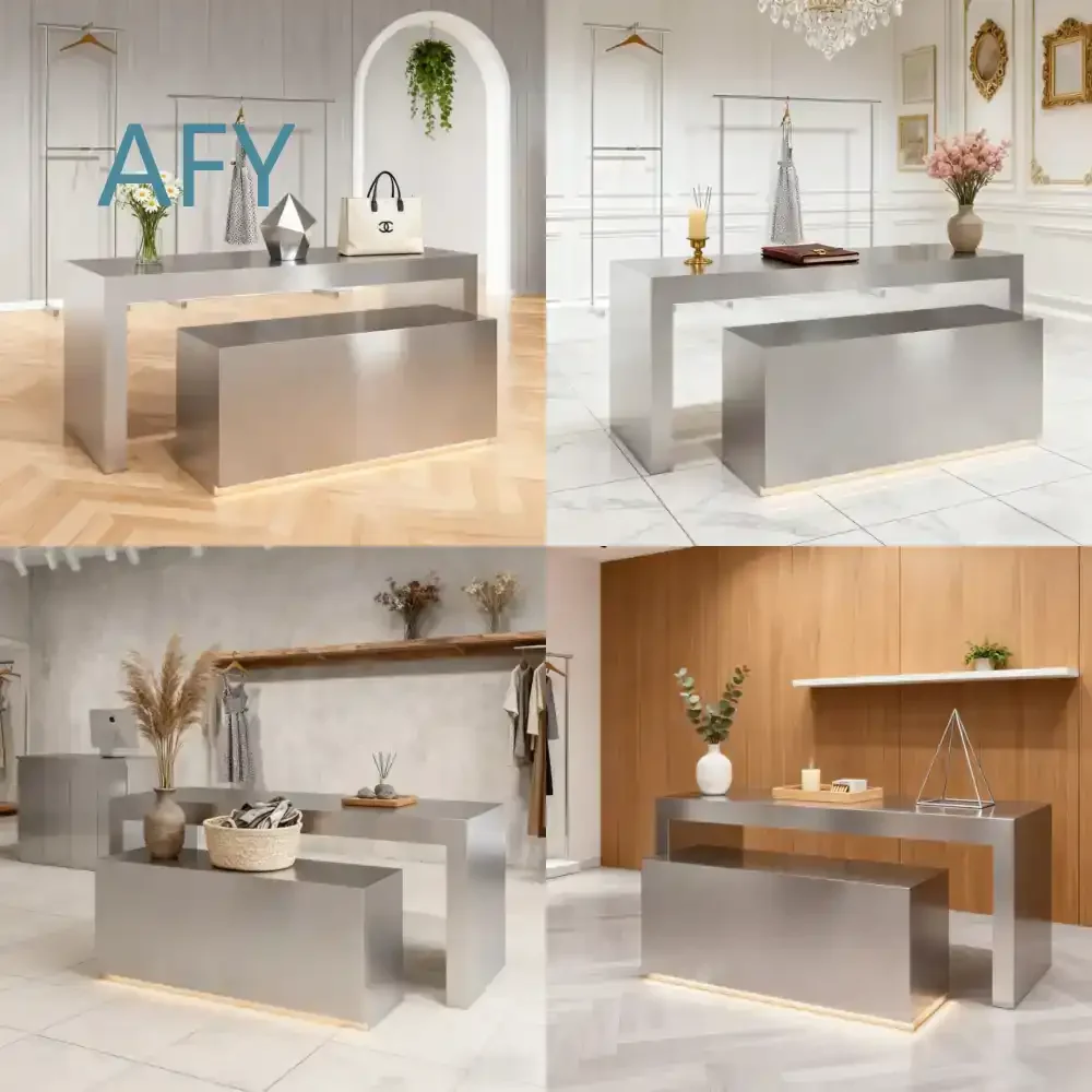 Nakajima Table for Clothing Store Display Rack Stainless Steel Middle Shelf with Floral Design for Men's Women's Apparel