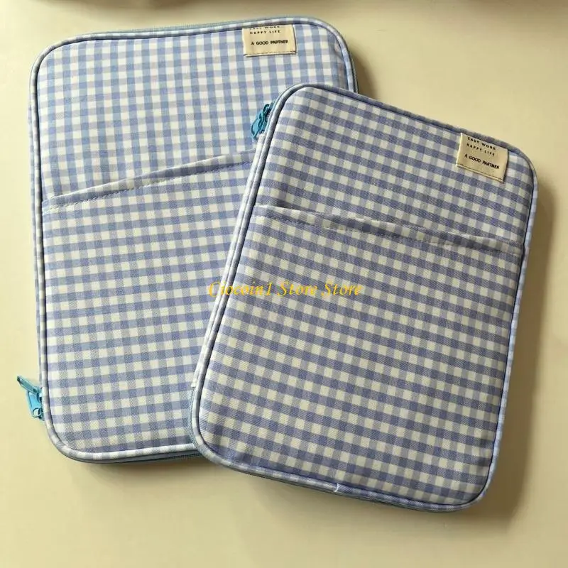 A3PC Multiple Pocket Pad Case Plaids Soft Cotton Protective Padding Easy Carry