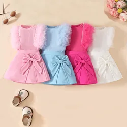 2025 Baby Girls Summer Clothes Set 0-3Y Todddler Mesh Pit Strip Sleeveless Top Solid Color Skirt 2Pcs Children's Trend Outfit