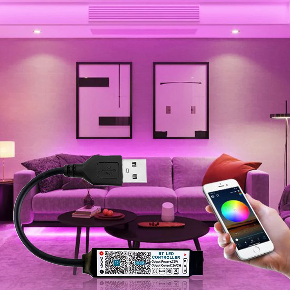 Mini RGB Controller Bluetooth USB DC 5V 12V 24V Music 5050 RGB LED Strip Light Controler APP IR 24Keys Remote Control