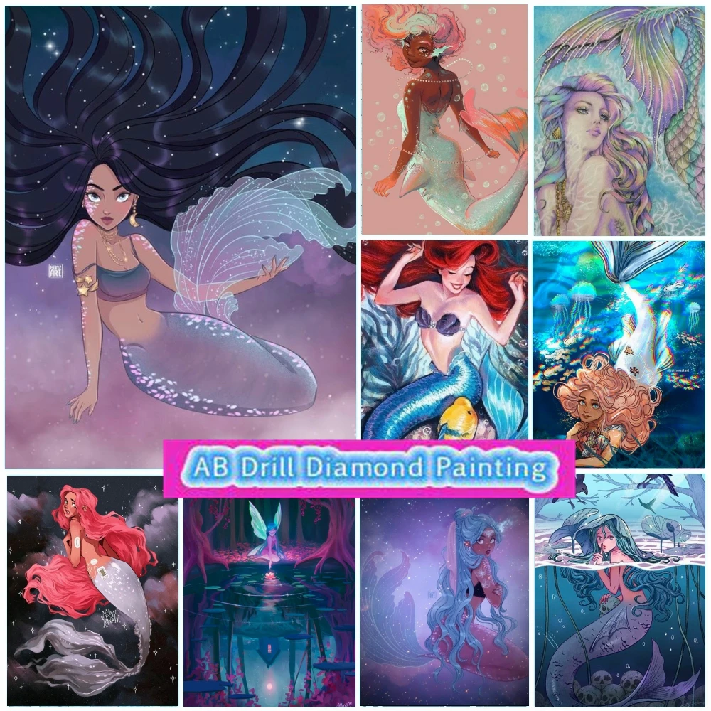 

Fish Fairy 5d AB Drill Diamond Painting Fantasy Mermaid Anime Beauty Girl Mosaic Art Diy Embroidery Cross Stitch Home Decor Gift