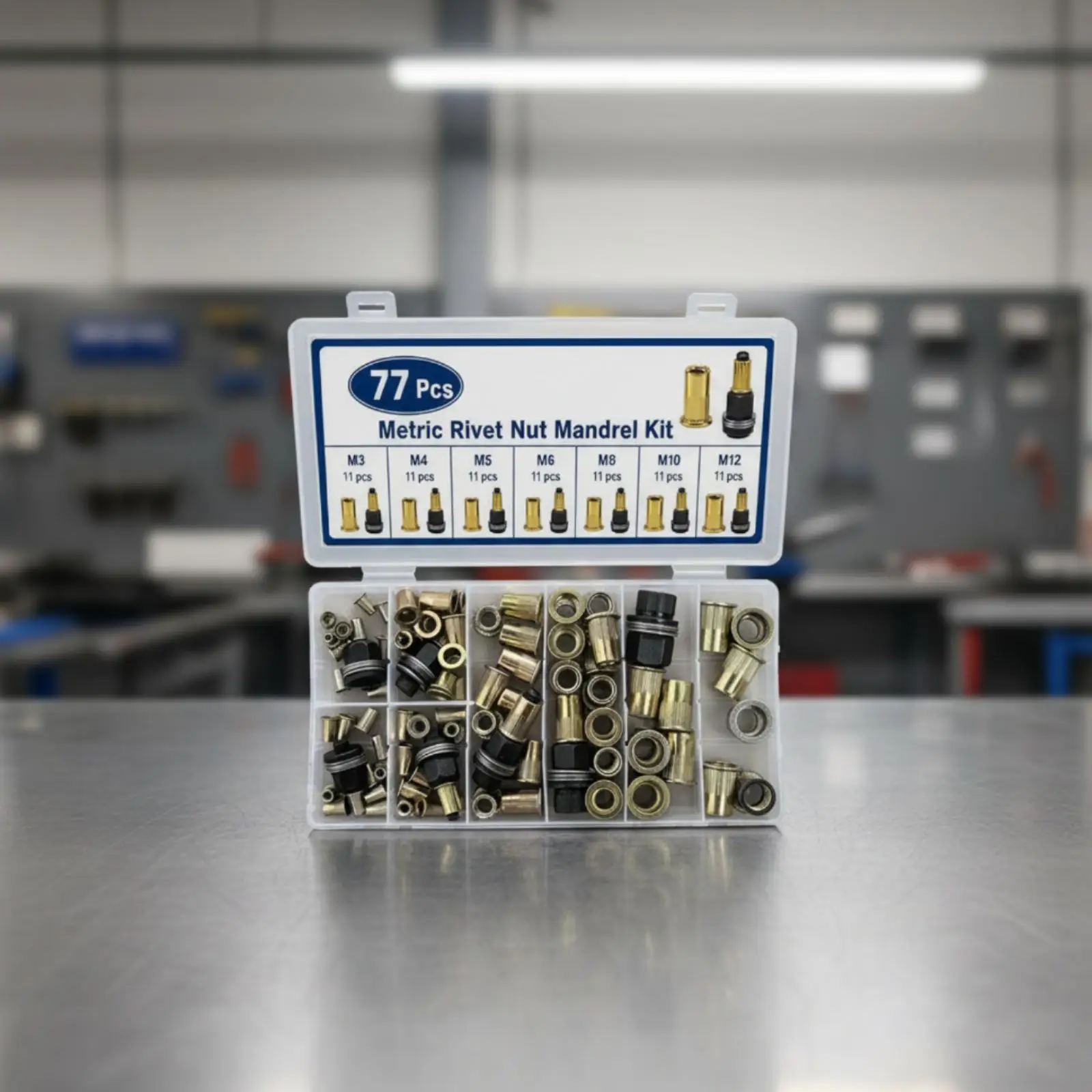 Threaded Insert Rivet Nut Set 77 Piece with Matching Mandrels for Automotive Metal Fabrication Repair and Assembly Projects