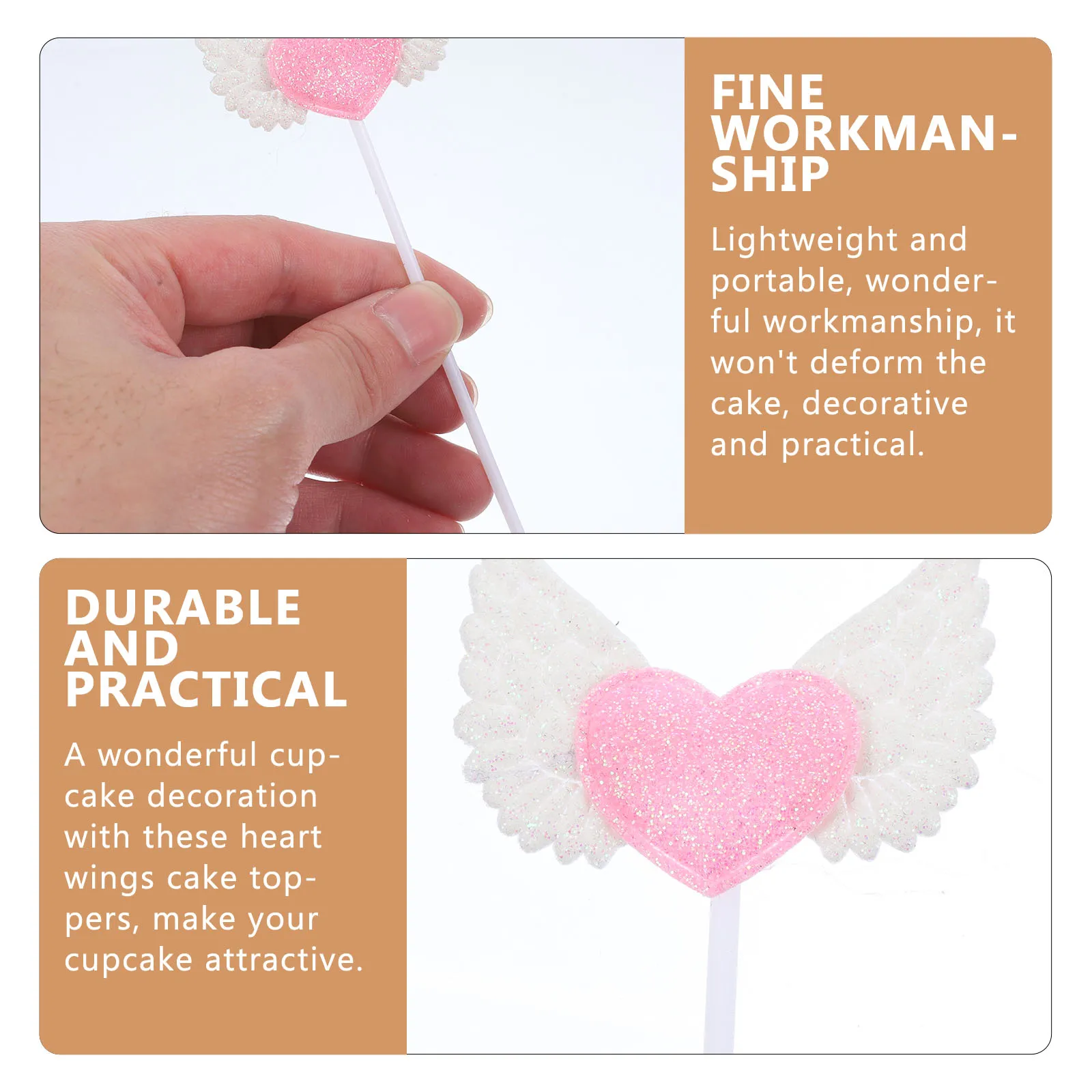 

5 pcs Heart Wings Cake Toppers Safe Premium Material Birthday Party Festival Decorations Pink Home Accessories Cupcake