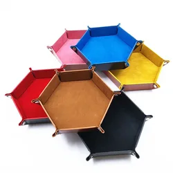 Folding Hexagon Dice Game Storage Tray Leather&Velvet Mat DIY Household Office Supplies Coin Desktop Jewelry Makeup Key Tools