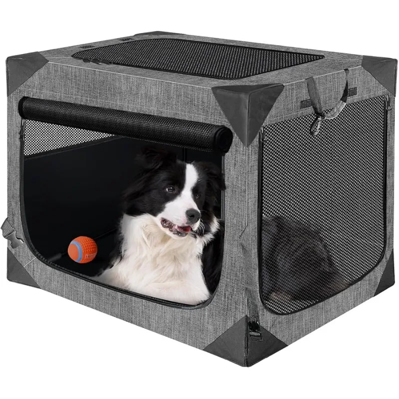 

Dog Crate, Collapsible Soft Tra el Crate for Large Dogs (3 Year Warranty), Indoor & Outdoor Portable Pet Kennel with Chew-Proof