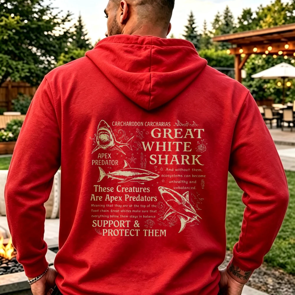 Great White Shark Apex Predator Marine Biology Diagram Graphic Pullover Ocean Wildlife Protection Quote Print Casual Streetwear