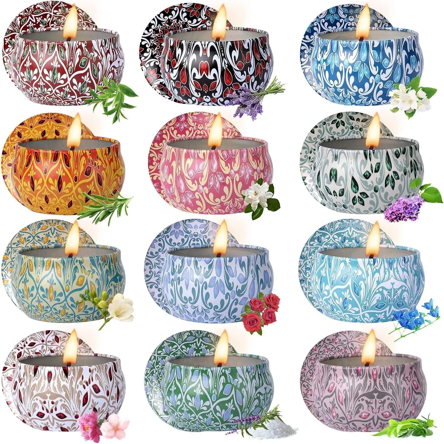 Juego de Velas Aromáticas de Cera de Soya, Paquete de 12, Regalos de Navidad para Mujeres, Fragancia para el Hogar, Cumpleaños para Mamá, Amiga, Hermana