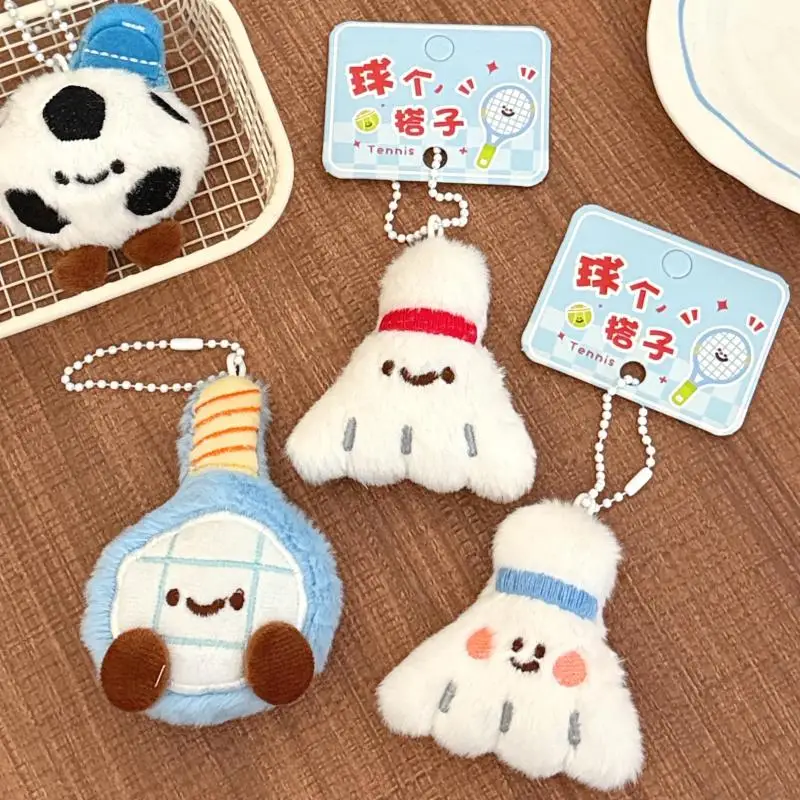 New Cute Cartoon Plush Ball Decoration Doll Pendant Keychain Kawaii Football Table Tennis Racket Stuffed Doll Toys Pendant Gifts view 6