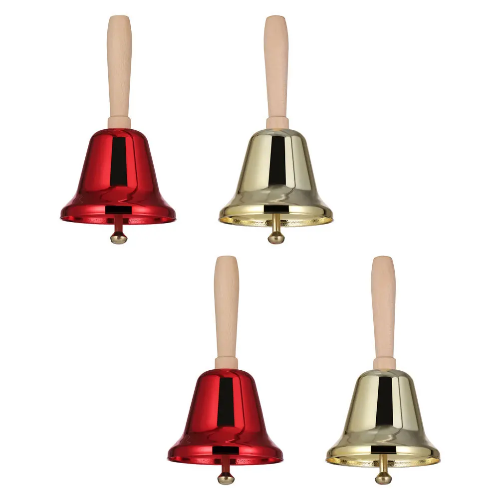 4 قطعة أجراس اليد مقبض خشبي أجراس معدنية عيد الميلاد الديكور حفلة عيد الميلاد الدعائم خدمة جرس الاستقبال الدعائم الطرف #2