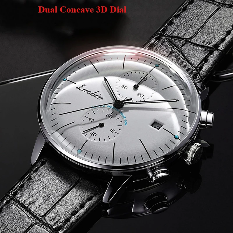 Men's Trendy Quartz Watch Luminous 24 Hour Indicator Split Second Chronograph Calendar 3atm Water Resistant 42mm Large Dial